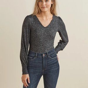 UpWest Blouson Sleeve V-Neck Bodysuit in Charcoal
